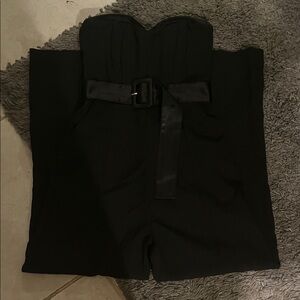 Lulu's Elegant Black Strapless Wide-Leg Jumpsuit